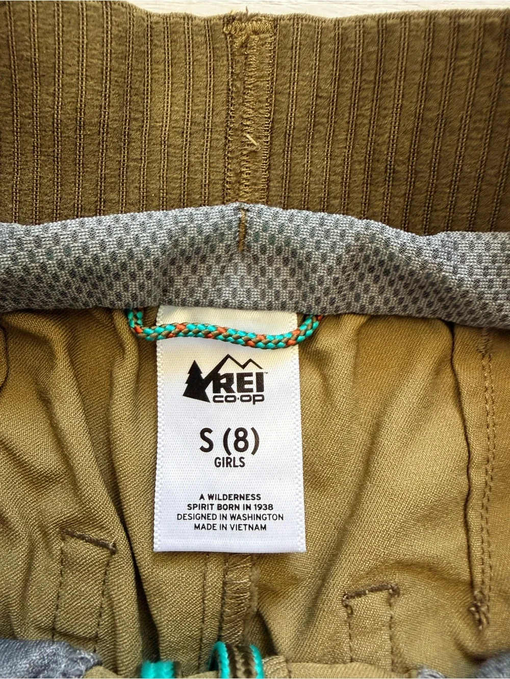 REI Long Lightweight Pants Ribbed Elastic Hiking Outdoor Kids Girls S Khaki
